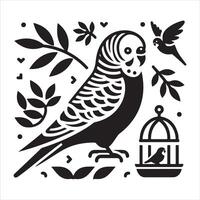 Two birds against a black background on a leafy branch vector