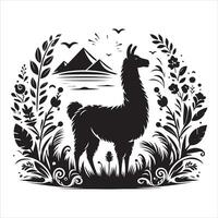 Graphic artwork of an alpaca silhouette vector