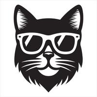 An illustration of a cat wearing glasses in black and white on a white backdrop vector