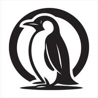 A graphic artwork of a penguin silhouette in black and white vector