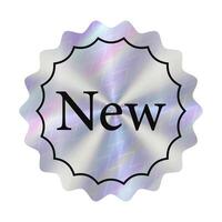 Promotional holographic sticker with text New. Iridescent neon gradient badge tag for arrival and product vector