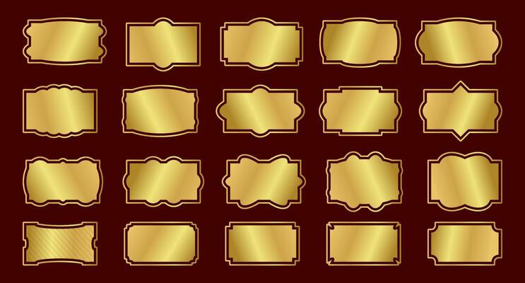 Vintage Gold retro frames with elegant designs for creative displays, personalized art. Ornate empty borders for rich background, enhancing artwork or decorative pieces in setting. New year decoration