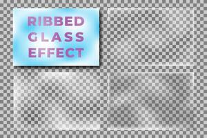 Ribbed glass effect texture set. Transparent overlay cover for your design. Plastic texture, abstract corrugated striped frosted plexiglass. vector