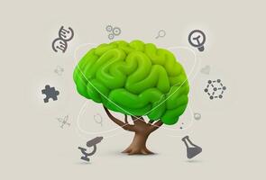 Human brain like a tree and branches symbol of thought, growth, and knowledge. Research of mind. Useful for psychology, neuroscience, education, therapy, and healthcare content. 3d illustration vector