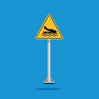 crocodile zone warning sign on yellow triangle board. Suitable for posters and web icons vector