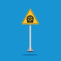 flat tire warning sign on yellow triangle board. Suitable for posters and web icons vector