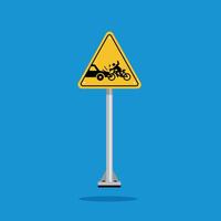 Warning sign of car accident hitting bicycle on yellow triangle board. Suitable for poster and web icon vector