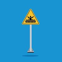 risk of drowning zone sign on yellow triangle board. Suitable for posters and web icons vector