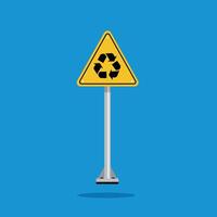 recycling area warning sign on yellow triangle board. Suitable for posters and web icons vector