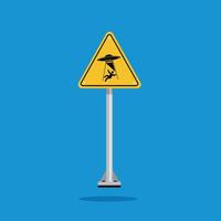 UFO abducts human warning sign on yellow triangle board. Suitable for posters and web icons vector