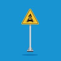 Car accident warning sign burning on yellow triangle board. Suitable for posters and web icons vector