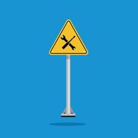 under construction in a building, a wrench and a screwdriver crossed on a yellow triangle sign. Suitable for posters and web icons vector