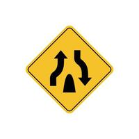 road sign icon, warning for the end of a divided road on yellow rhombus. board.suitable for poster use and web icon vector