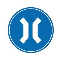 road sign icon, warning for a narrowing on blue round board.suitable for poster use and web icon vector
