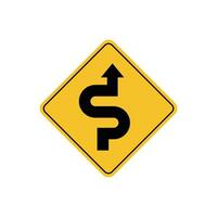 road sign icon, warning for curves on yellow rhombus board. suitable for poster use and web icon vector