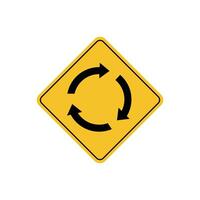 road sign icon, roundabout ahead on yellow rhombus board. suitable for poster use and web icon vector
