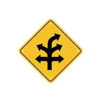 road sign icon, fork in the road on yellow rhombus. board.suitable for poster use and web icon vector