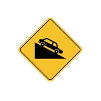 road sign icon, steep descent ahead on yellow rhombus board. suitable for poster use and web icon vector