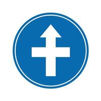 road sign icon, crossroad ahead, side roads to right and left onblue round board.suitable for poster use and web icon vector