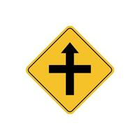 road sign icon, crossroad ahead, side roads to right and left on yellow rhombus. board.suitable for poster use and web icon vector