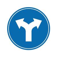 road sign icon, fork in the road on blue round board.suitable for poster use and web icon vector