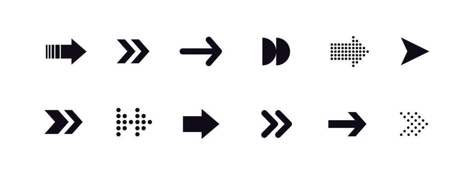 conjunto negro flechas en varios estilos y formas vector