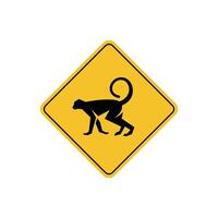road sign icon, monkey crossing on yellow rhombus. board.suitable for poster use and web icon vector