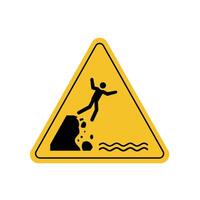 Unstable cliff edge warning sign with person falling inside yellow triangle board. Suitable for poster and web icon use vector