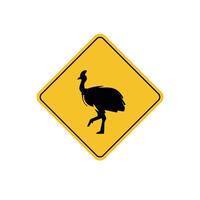 road sign icon, cassowary crossing on yellow rhombus. board.suitable for poster use and web icon vector