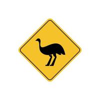 road sign icon, emu crossing on yellow rhombus. board.suitable for poster use and web icon vector