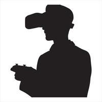 man using virtual reality headset glasses playing VR games silhouette white background vector