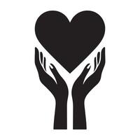 Heart shape with hands silhouette on white background vector