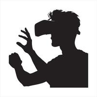man using virtual reality headset glasses playing VR games silhouette on white background vector