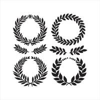 Laurels frames branches with circle borders silhouette on white background vector