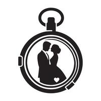 A locket with a couple photo inside silhouette white background vector