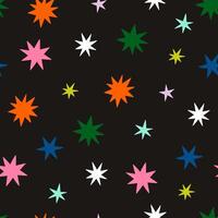 Simple seamless pattern with colored stars on a black background. graphics. vector