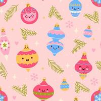 Seamless pattern of Christmas balls with funny faces. graphics. vector