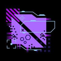 Glitch tech banner, futuristic cybernetic circuit board concept featuring a purple palette vector