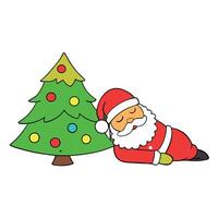 Image side view of kind and serene Santa sleeping next to the Christmas tree after party vector