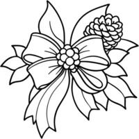 Gold bow with christmas flower. pine cone and berries isolated on transparent background vector