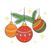 Christmas background with baubles and fir tree branches vector