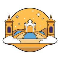 Fabulous Magic solemn golden background with elements of landscape and architecture ai rendering. vector