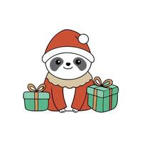 Cute card for christmas with a little sloth and gifts. Fancy watercolor drawing. AI generation vector