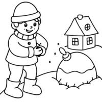 Creative picture illustration small child playing snow making snowman in yard have fun vector