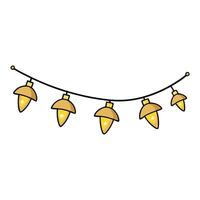 Gold Twinkle Christmas string lights on black background. Defocused Glowing light bulb garland. vector