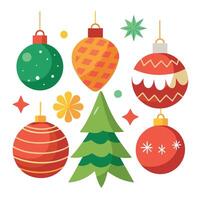 A collection of christmas tree ornaments isolated on a transparent background. vector