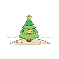Small seashell christmas tree on the beach with copy space vector