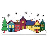 A cartoon house with snow on the ground and trees vector