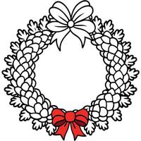 Christmas wreath adorned with pine cones and a red bow vector
