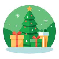 Christmas tree and presents illustration vector